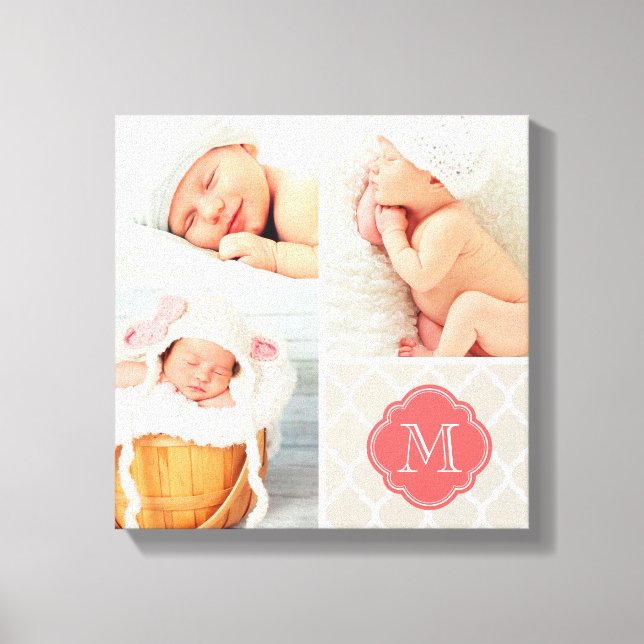 Quatrefoil Monogram Baby Photo Collage Nursery Art Canvastryck (Framsida)