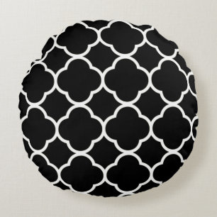 Quatrefoil Mönster Black and White Elegant Coola Rund Kudde
