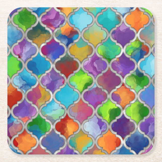 Quatrefoil mönster - Färg vattenfärg Underlägg Papper Kvadrat (Framsidan)