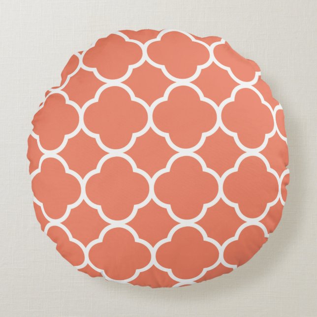 Quatrefoil Mönster Salmon Rosa Orange - höst Rund Kudde (Framsidan)