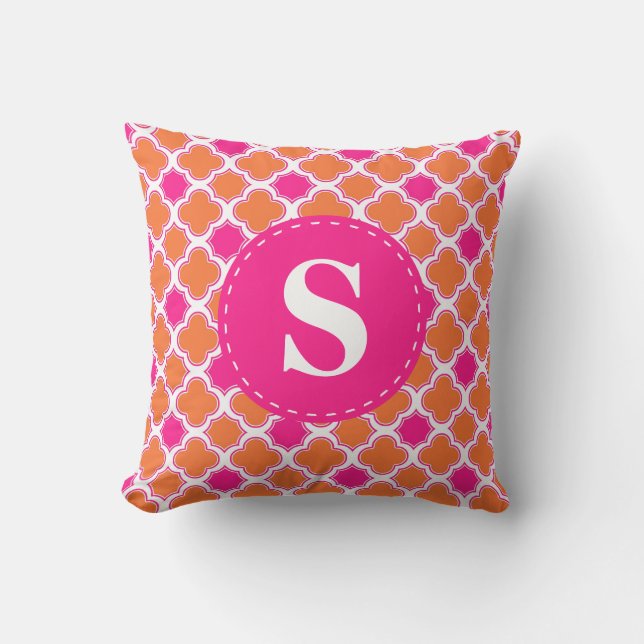 Quatrefoil mönsterorange & shock rosa med kudde (Framsida)