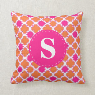 Quatrefoil mönsterorange & shock rosa med kudde
