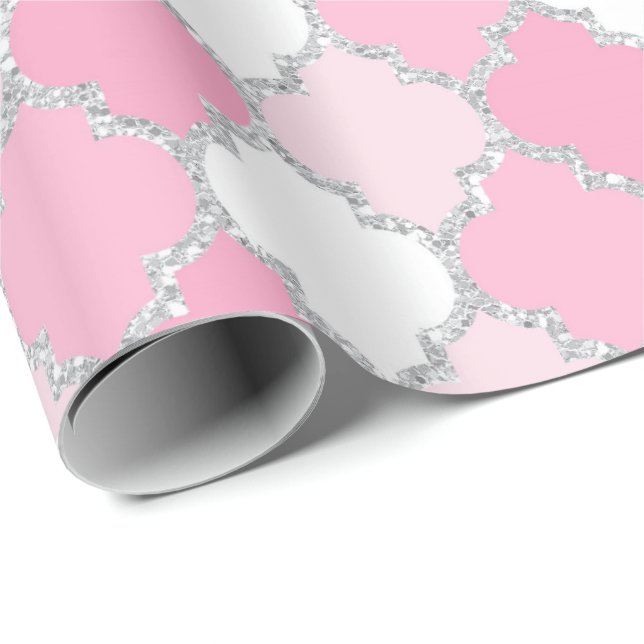 Quatrefoil Net White Silver Art Deco Vip Presentpapper (Rullad Hörn)