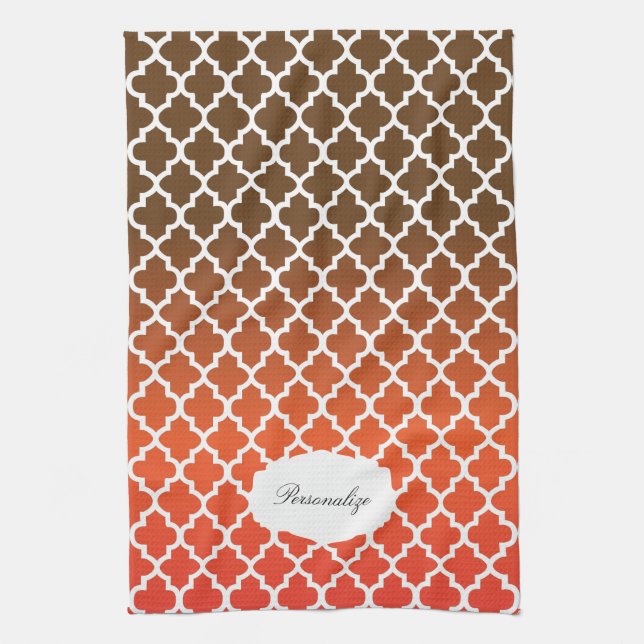 Quatrefoil orange & brunt blandade färger kökshandduk (Vertikal)
