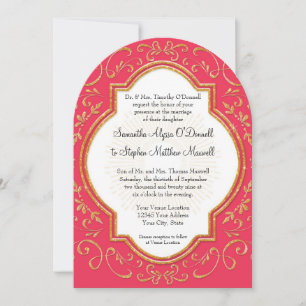 Quatrefoil Ram skript Swirl Guld Glitter Formellt Inbjudningar