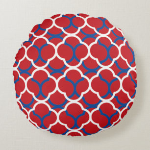 Quatrefoil Red Blue White Mönster Chrismas 2020 Rund Kudde