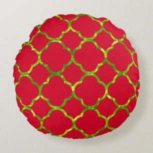 Quatrefoil Red Grönt Neon Färg Sparkly jul Rund Kudde
