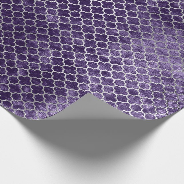 Quatrefoil Silver Metallic Lila Violet Velvet Presentpapper (Hörn)