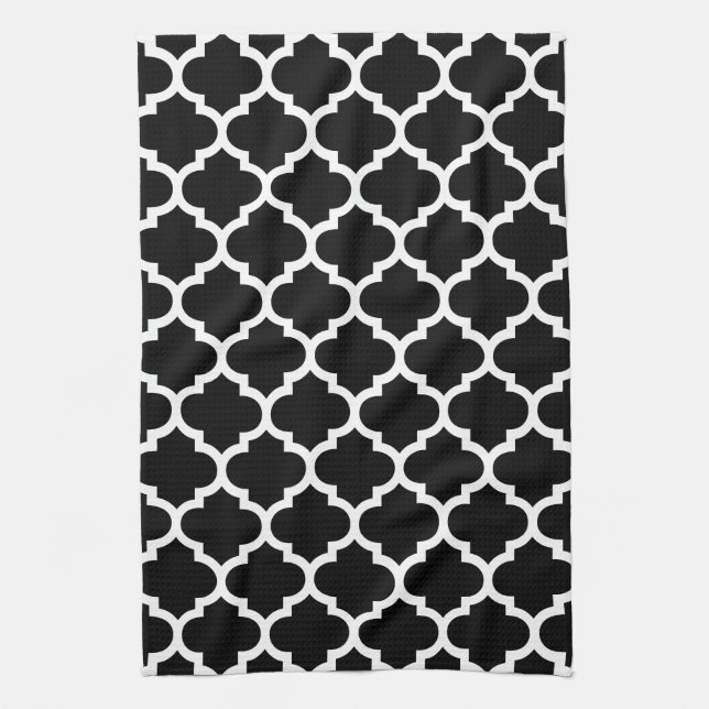 Quatrefoil svartvita kökshanddukar (Vertikal)