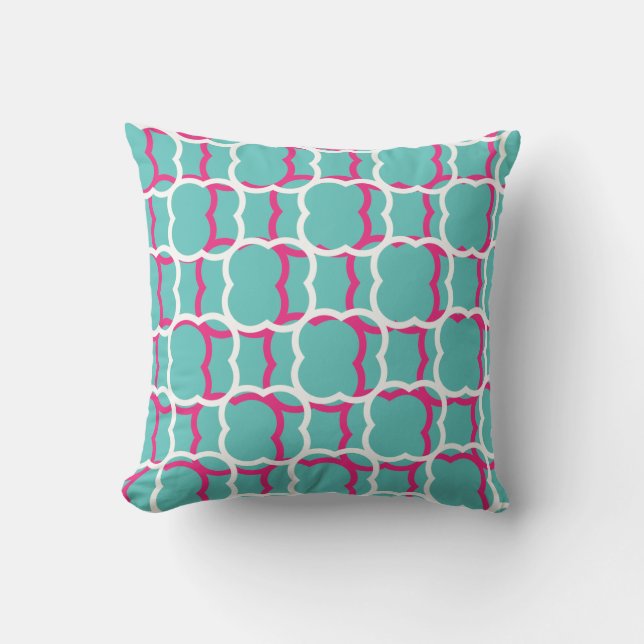 Quatrefoil Teal Blue Rosa White Mönster Cute Gift Kudde (Framsida)
