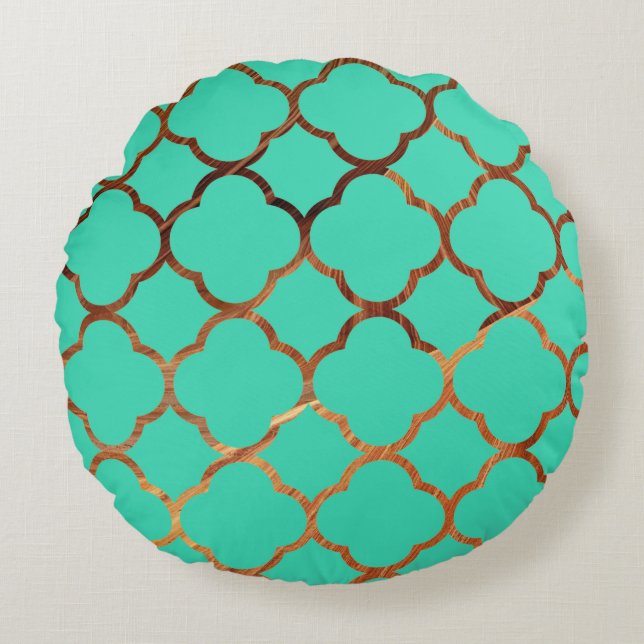 Quatrefoil Teal Blue Sandstone Mönster jul Rund Kudde (Framsidan)