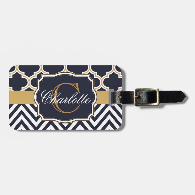 Quatrefolie Chevron Monogram Bagagebricka (Horisontell Framsida)
