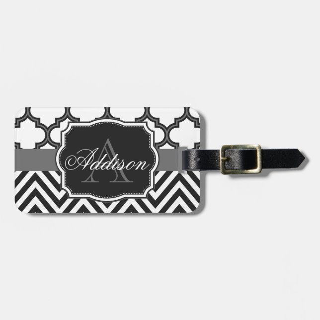 Quatrefolie Chevron Monogram Bagagebricka (Horisontell Framsida)