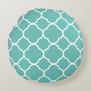 Quatrefoliil Mönster Teal Blue White Anpassningsb Rund Kudde