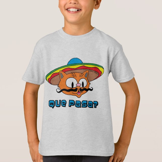 Que Pasa Señor Gato™ Tecknad Mustache Cat T Shirt (Framsida)