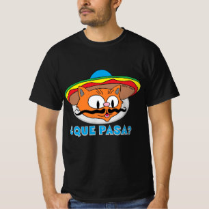 QUE PASA? Tecknad Mustasch Katt Señor Gato T Shirt
