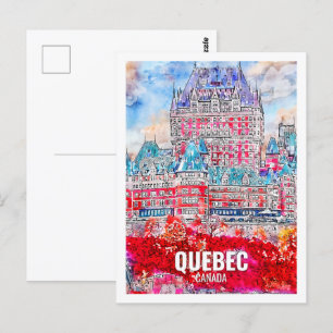 Quebec Canada Berömd Travel Ställe Watercolor Vykort