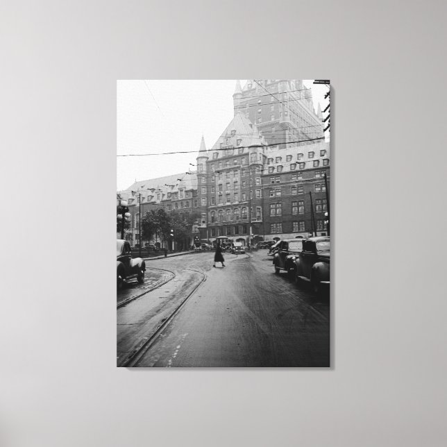 Quebec Canada Castle Cars Street 1930's Photo Canvastryck (Framsida)