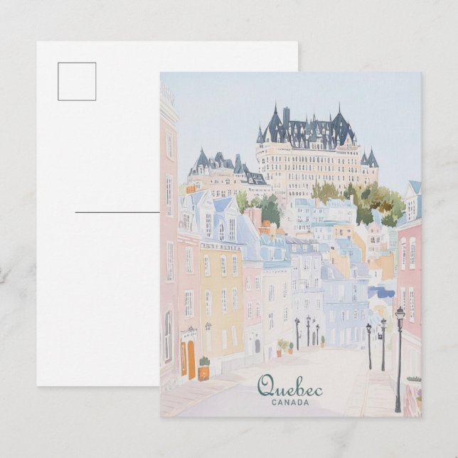 Quebec Canada Gouache Paint Illustration Travel Vykort (Fram/baksida)