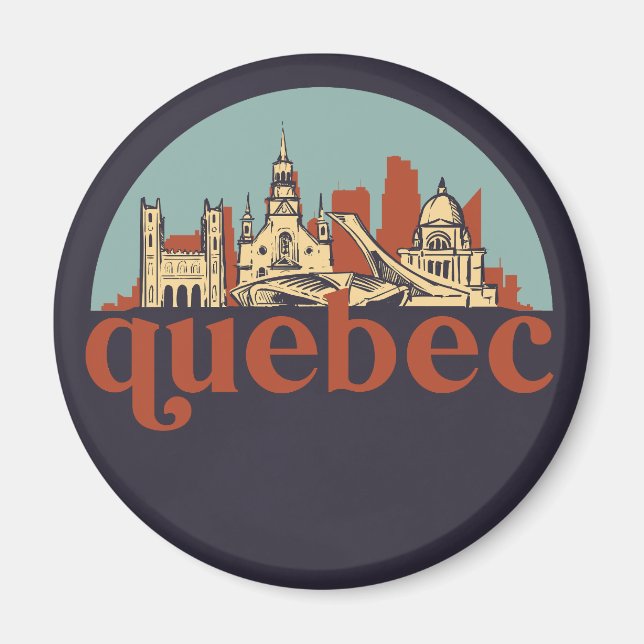 Quebec Canada Retro City Skyline Cityscape Art Magnet (Framsidan)