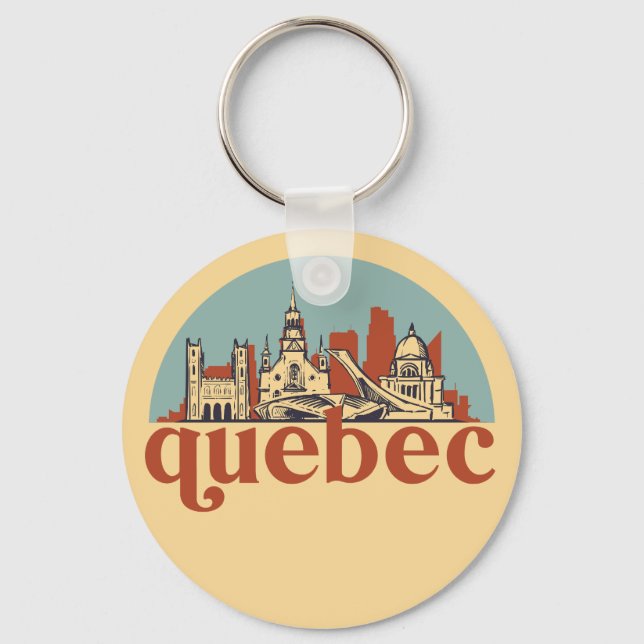 Quebec Canada Retro City Skyline Cityscape Art Nyckelring (Framsida)