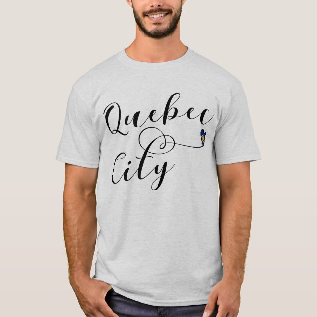 Quebec City Flagga in Heart T Shirt (Framsida)