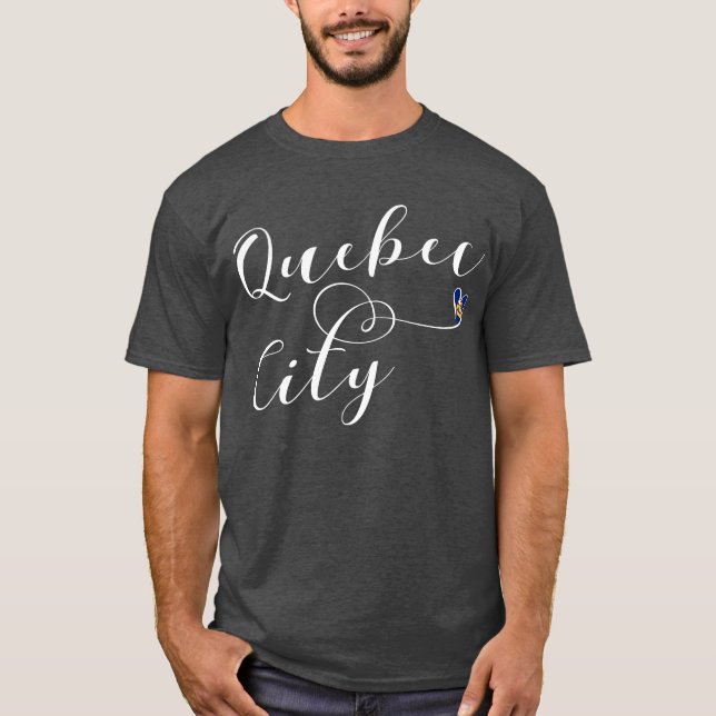 Quebec City Flagga in Heart T-Shirt (Framsida)