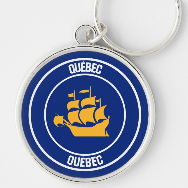 Quebec City Round Emblem Rund Silverfärgad Nyckelring (Framsidan)