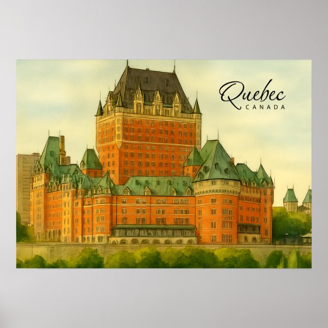 Québec Kanada Akvarell Resor Vintage Poster (Framsidan)