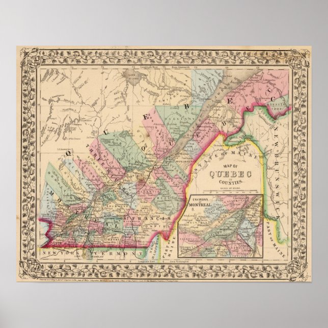 Quebec Karta av Mitchell Poster (Framsidan)