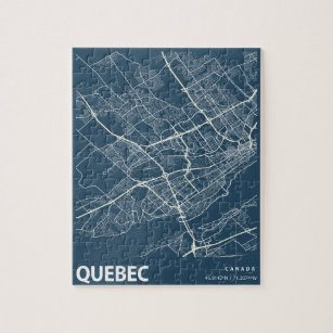Quebec Minimalist City Karta Line Art i Blue Pussel
