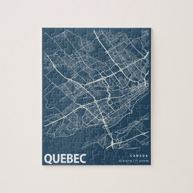 Quebec Minimalist City Karta Line Art i Blue Pussel (Vertikal)