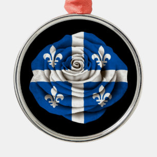 Quebec roflagga på svart julgransprydnad metall