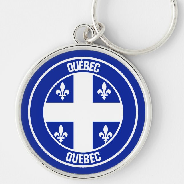 Quebec Round Emblem Rund Silverfärgad Nyckelring (Framsidan)