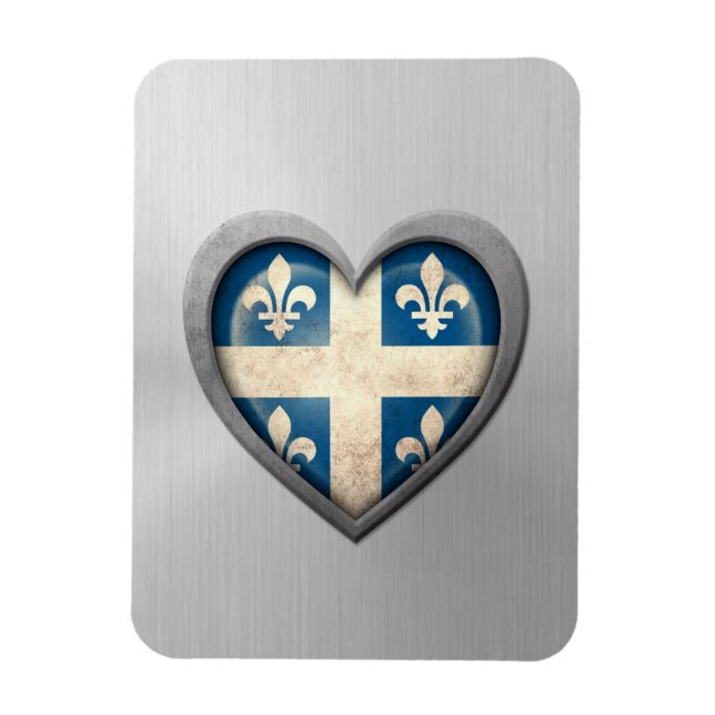 Quebecois Heart Flagga Stainless Steel Effect Magnet (Vertikal)
