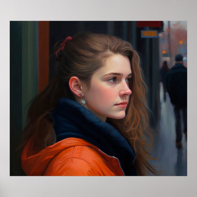 Québécois Quebec Woman Porträtt Oljemålning Poster (Framsidan)