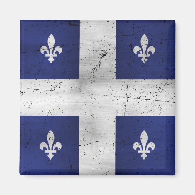 Québecs flagga i grunge stil eroderad magnet (Framsidan)