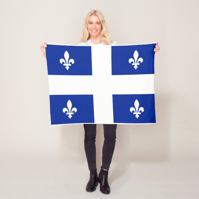 Quebecs flagga PQ Qc med fleur de lys Fleecefilt (På plats)