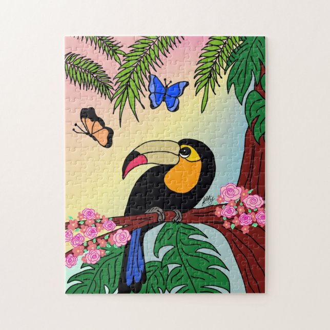 Quebra-Cabeça Tucano e borboletas Pussel (Vertikal)