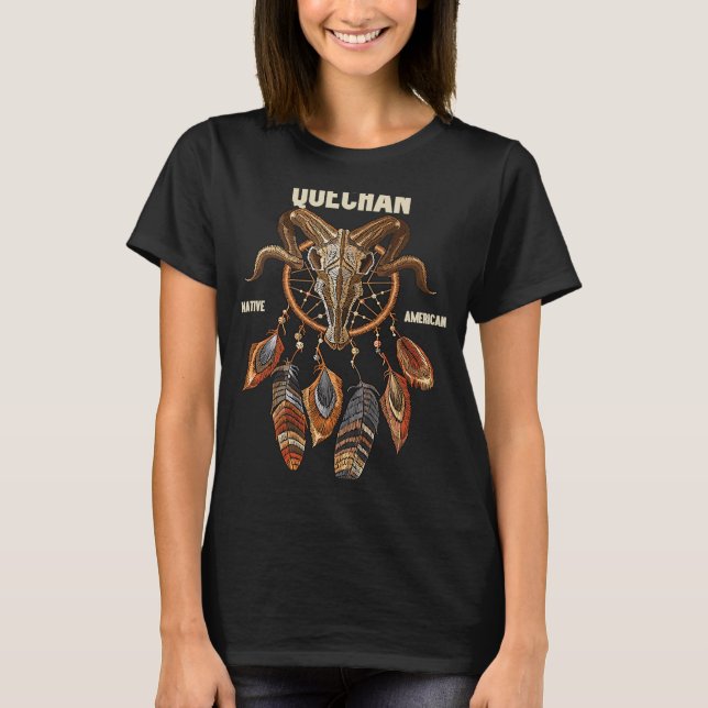 Quechan Indian Tribe Ram Skull Dreamcatch T Shirt (Framsida)