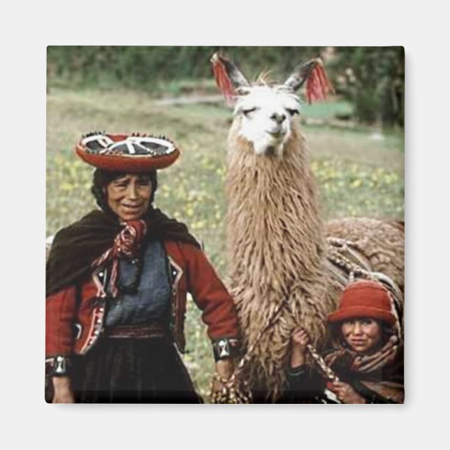 Quechua Woman med två Llamas Photo Magnet (Framsidan)