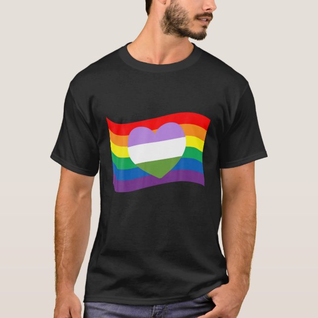 Queeart Heart LGBTQ Gay rights Proud Pride Rainbow T Shirt (Framsida)