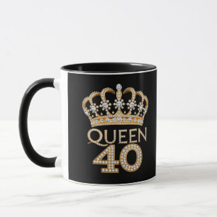 Queen 40 Birthday Black och Guld Krona Glam Namn Mugg