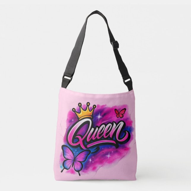 Queen Airbrush Graffiti Krona & Butterfly Tote Bag Axelväska (Framsida)