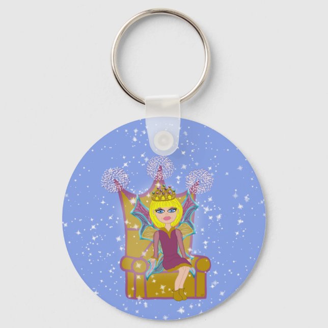 Queen Älva Blonde Sitta på Throne Tecknad Art Nyckelring (Framsida)