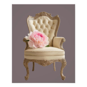 Queen Anne fåtölj med rosa peony Fototryck