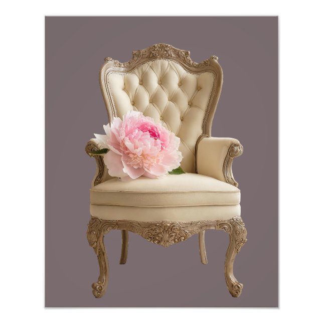 Queen Anne fåtölj med rosa peony  Fototryck (Framsidan)