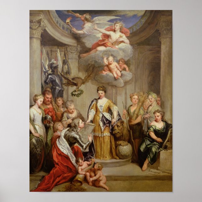 Queen Anne presenterar planer för Blenheims militä Poster (Framsidan)