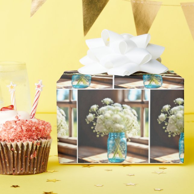 Queen Anne's Snöre Bouquet in Window Presentpapper (Födelsedagsfest)