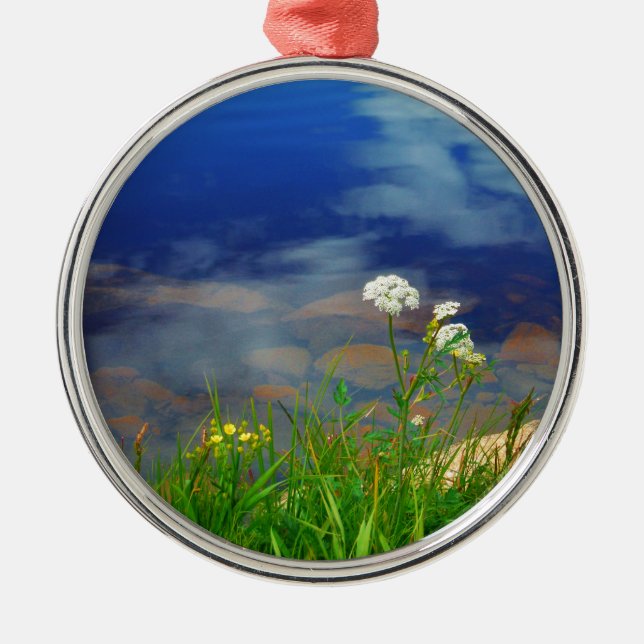 Queen Anns blommor från snöre, blåa sjö Julgransprydnad Metall (Framsidan)